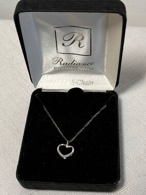 Simple Delicate Sterling Silver Open Heart Necklace - Silver. 18”